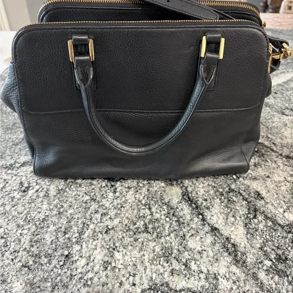 Tory Burch Black Leather Satchel with Gold Accents - Picture 3 of 4